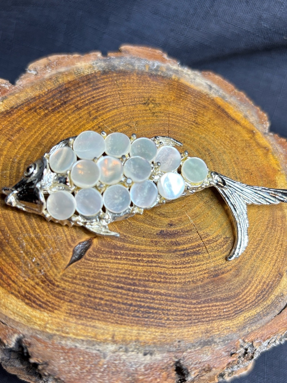 Art Arthur Pepper silver brooch pin vintage MOP ASIS fish